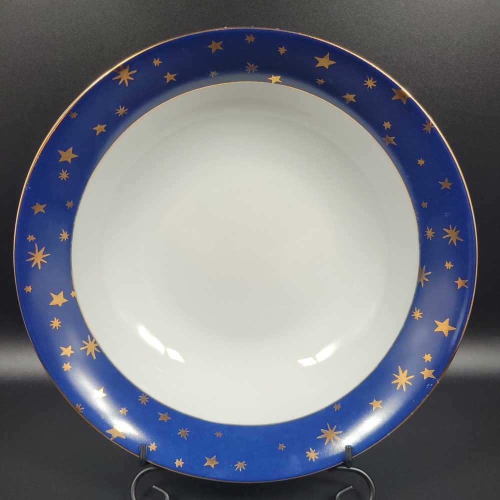Sakura Galaxy Serving Bowl 14K Gold Stars Blue Trim China‎ Holiday Table VTG